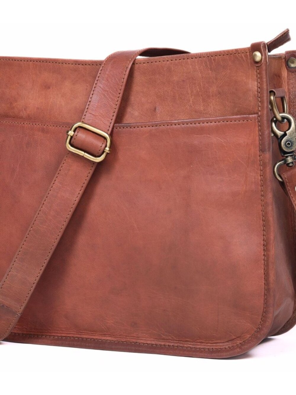 Genuine Leather Crossbody Purse for Women – Rustic Tan & Brown Leather Satchel